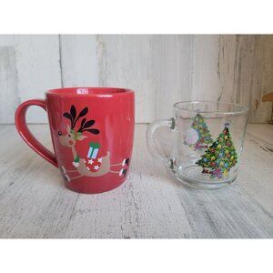 Xmas mugs reindeer clear tree set home kitchen accessories
